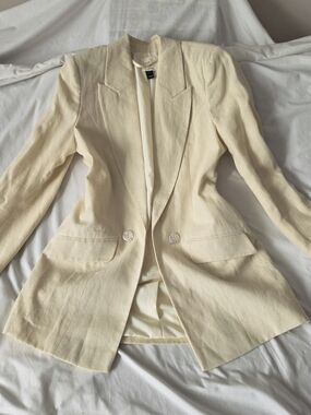 RIVER ISLAND Ivory Cream Linen Blend Tailored Two Button Blazer Size US 4 UK 8